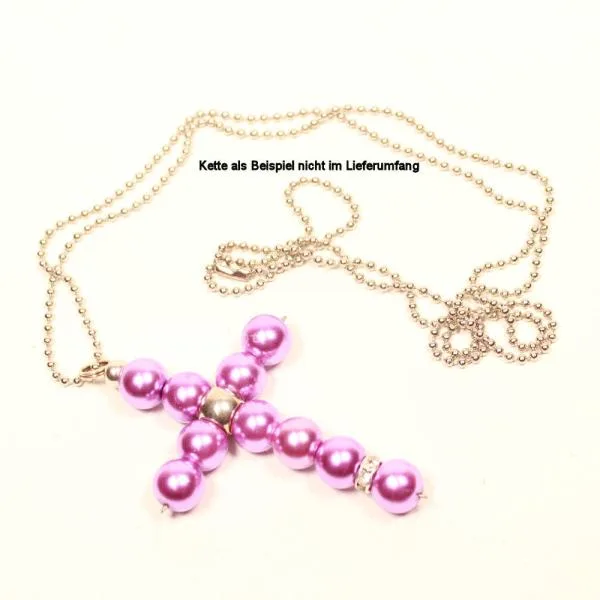 XXL Kreuz Kettenanhänger Lila – Versilbertes Perlmutt-Unikat - kettenanhänger gross kreuz perlen handmade metall versilbert polaris lila glänzend (1)
